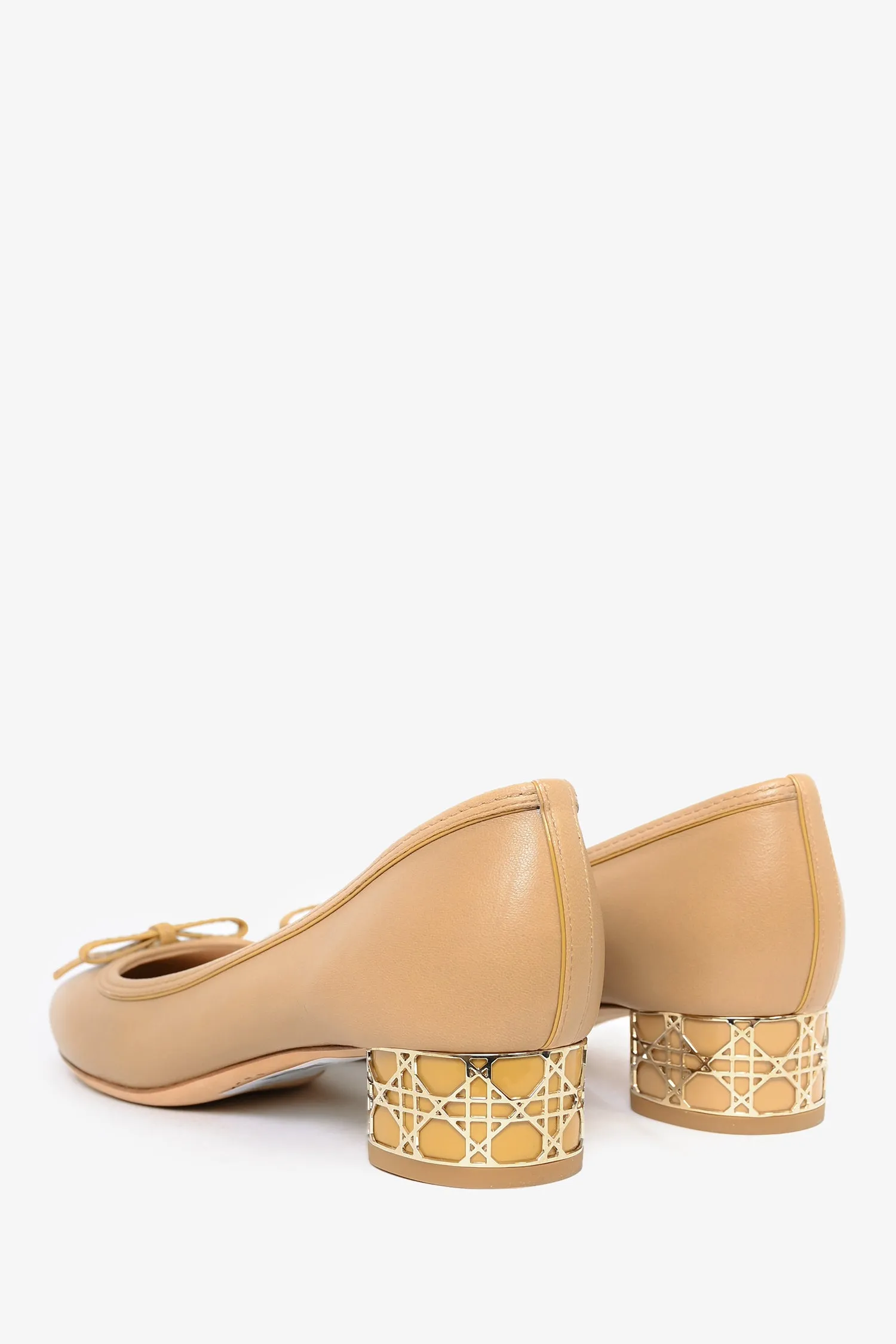 Christian Dior Beige Leather Cannage Block Heeled Flats Size 38.5