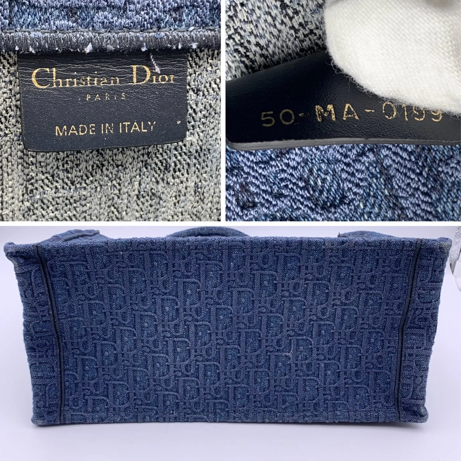 CHRISTIAN DIOR Blue Denim Oblique Medium Book Tote Bag Handbag