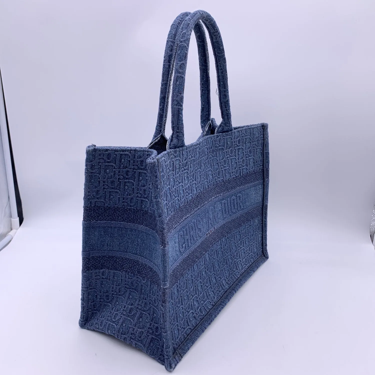 CHRISTIAN DIOR Blue Denim Oblique Medium Book Tote Bag Handbag
