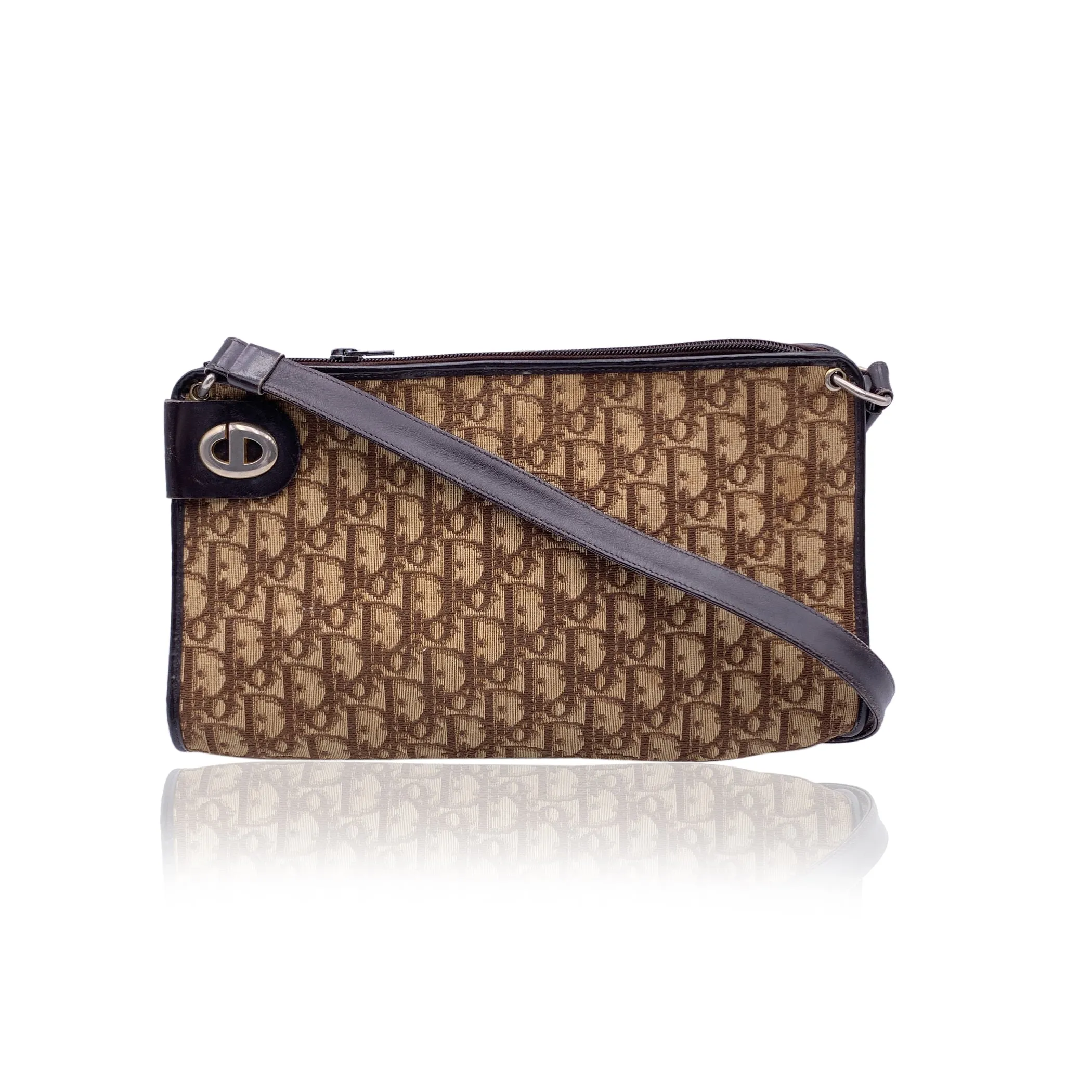 CHRISTIAN DIOR Vintage Brown Oblique Monogram Canvas Shoulder Bag