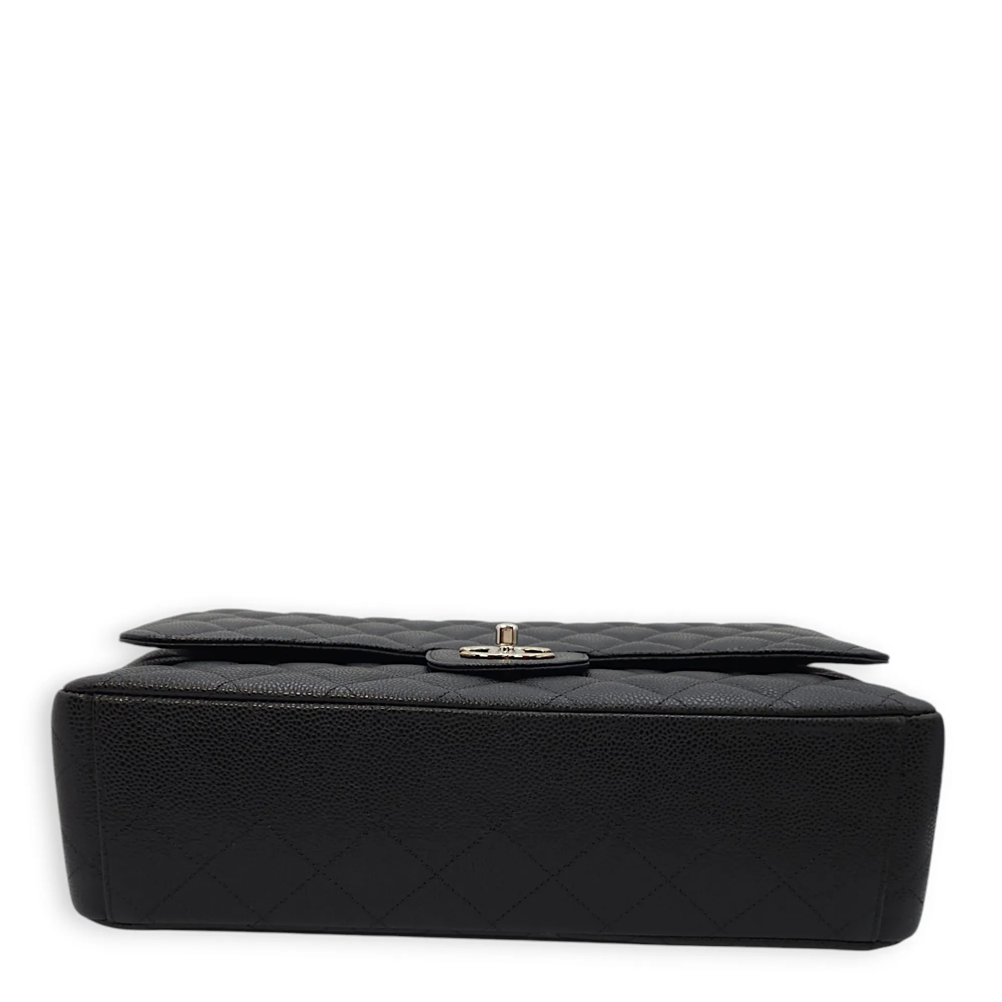 Classic Double Flap Maxi Black Shoulder Bag in Caviar Leather, Silver hardware