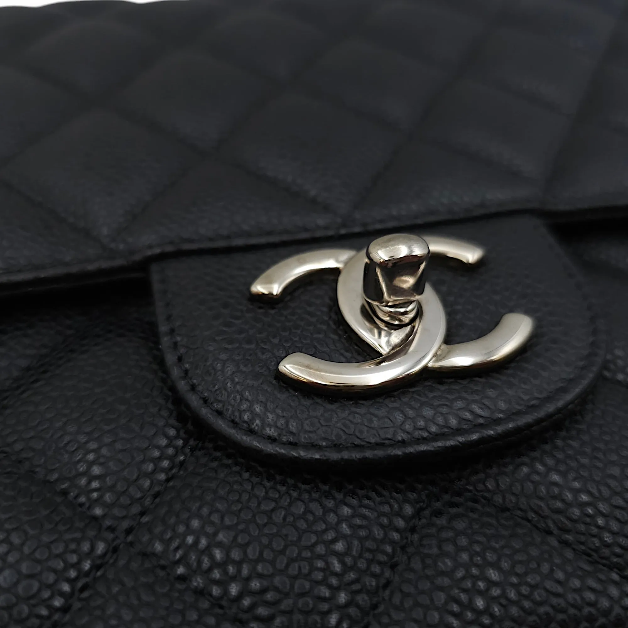 Classic Double Flap Maxi Black Shoulder Bag in Caviar Leather, Silver hardware