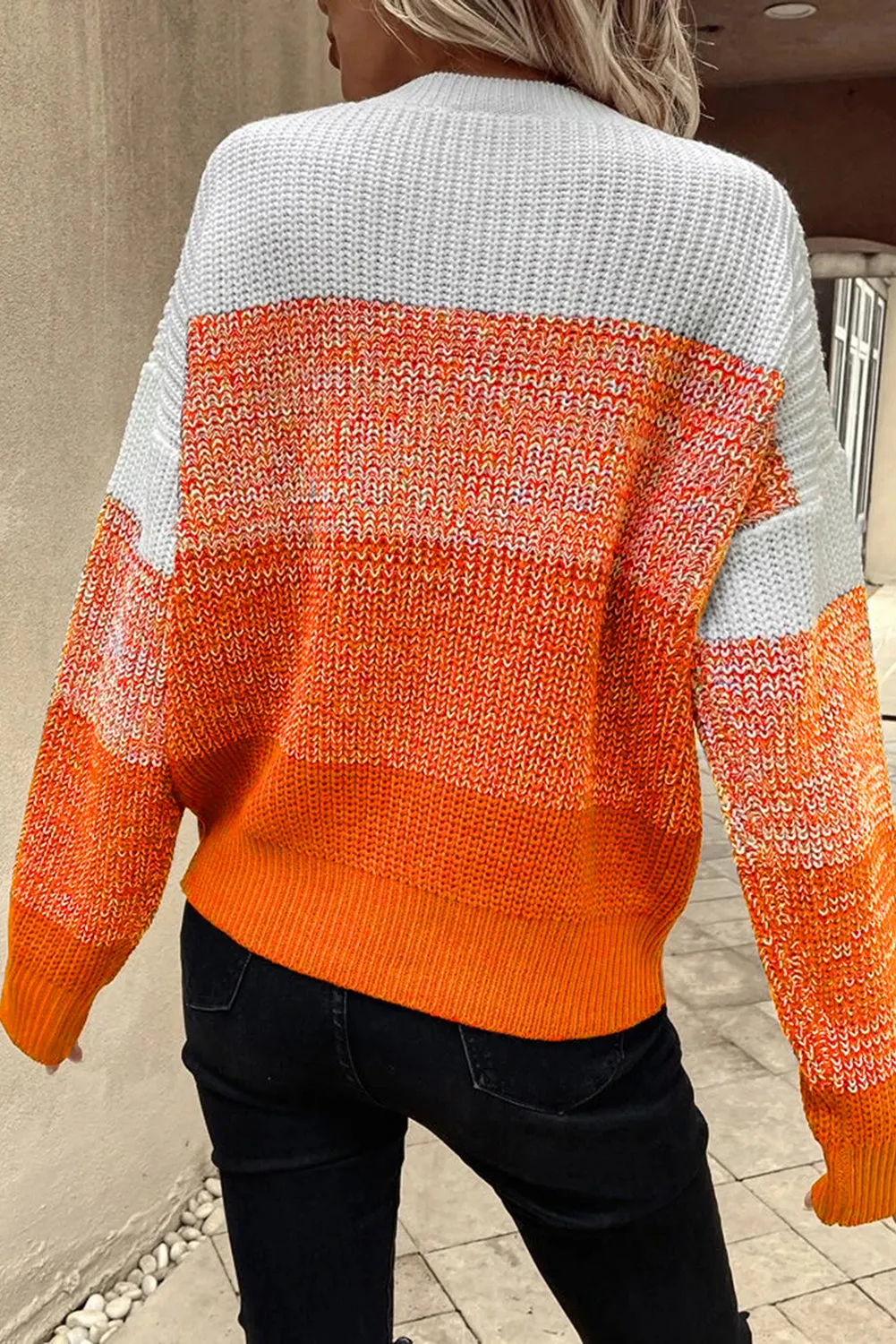 Color Block Drop Shoulder Ribbed Trim Sweater