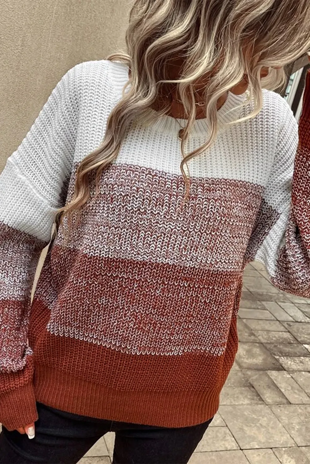 Color Block Drop Shoulder Ribbed Trim Sweater