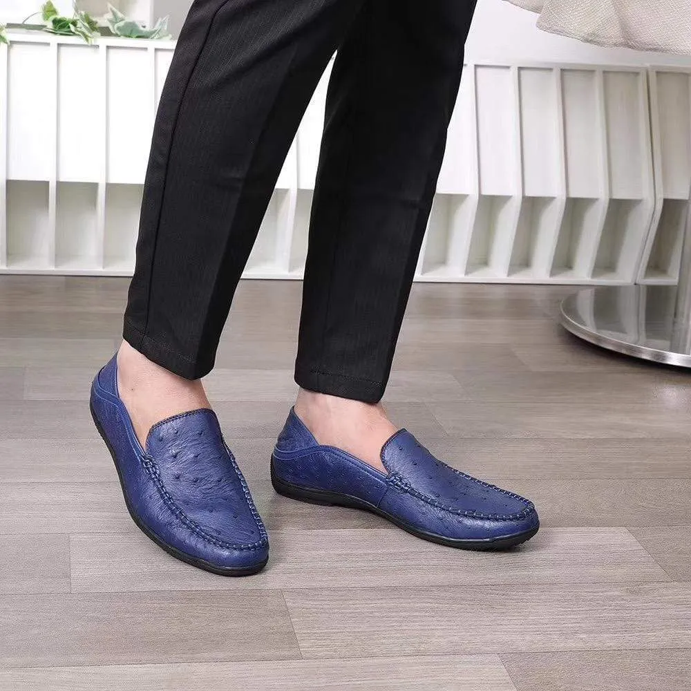 Crocodile Shoes Mens  Slip On Casual Fashion Ostrich Leather Penny Loafer Shoes Dark Blue