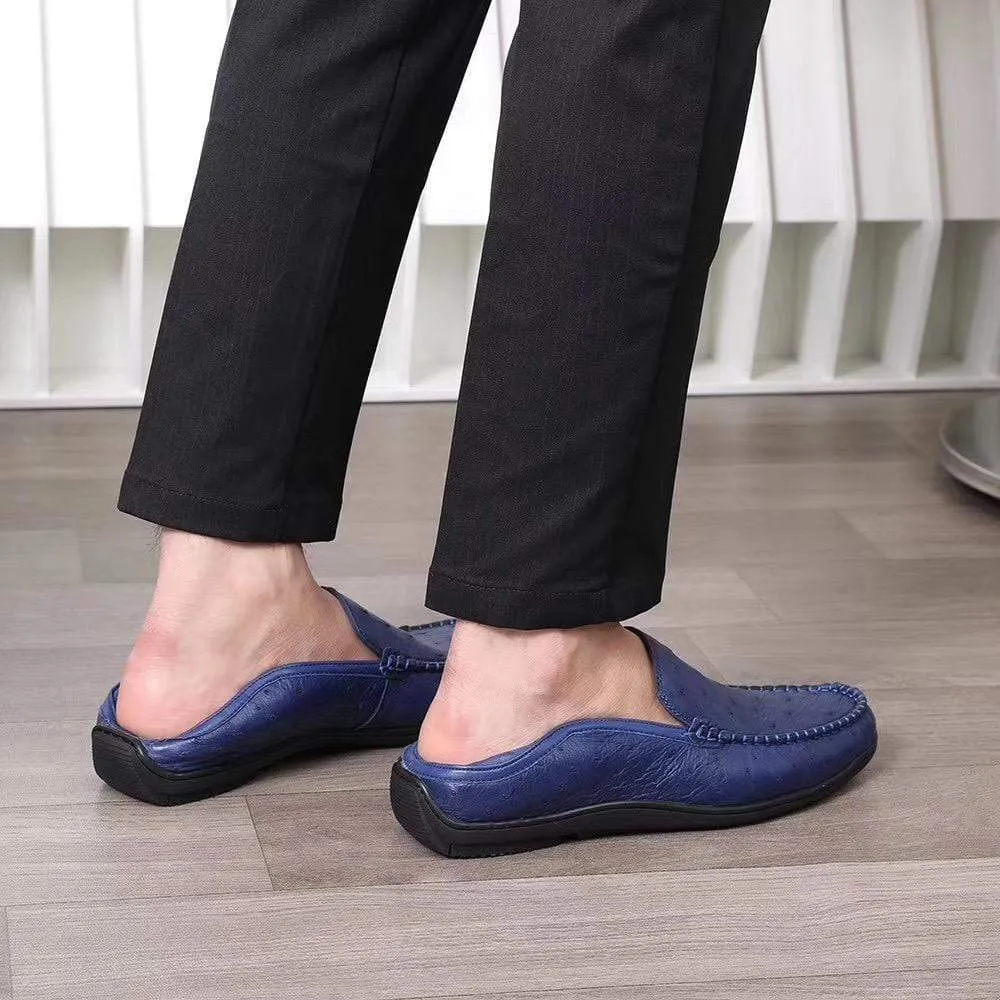 Crocodile Shoes Mens  Slip On Casual Fashion Ostrich Leather Penny Loafer Shoes Dark Blue