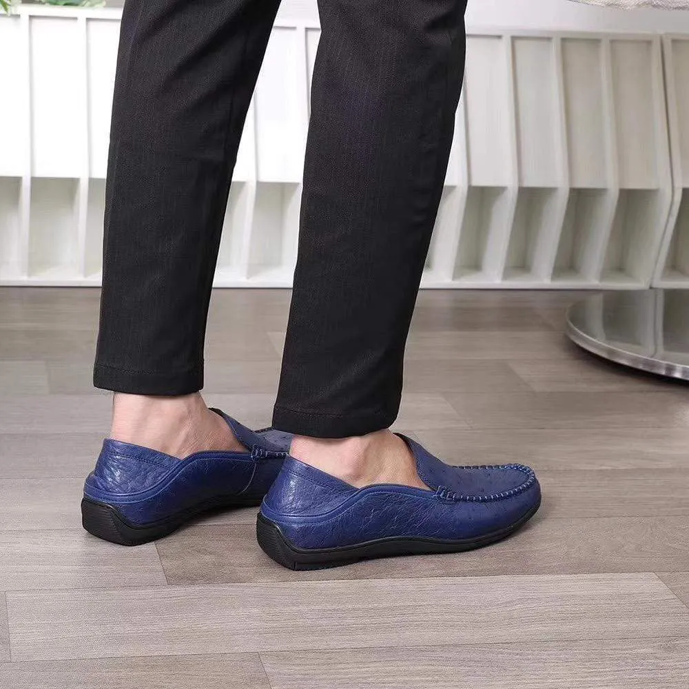 Crocodile Shoes Mens  Slip On Casual Fashion Ostrich Leather Penny Loafer Shoes Dark Blue