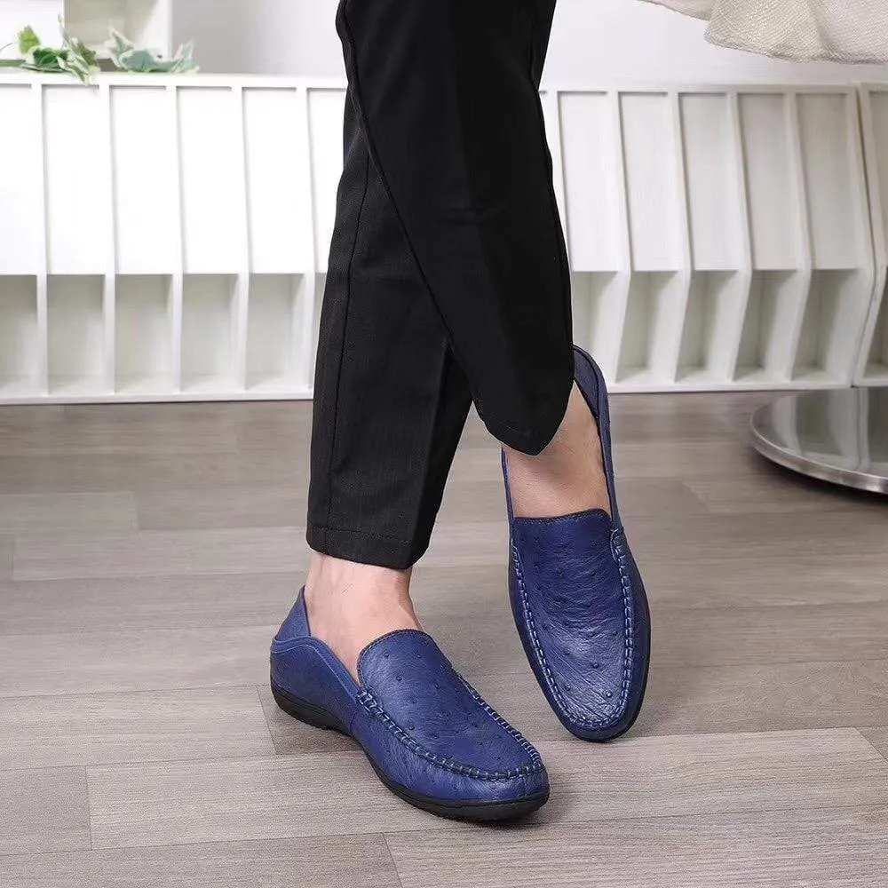 Crocodile Shoes Mens  Slip On Casual Fashion Ostrich Leather Penny Loafer Shoes Dark Blue