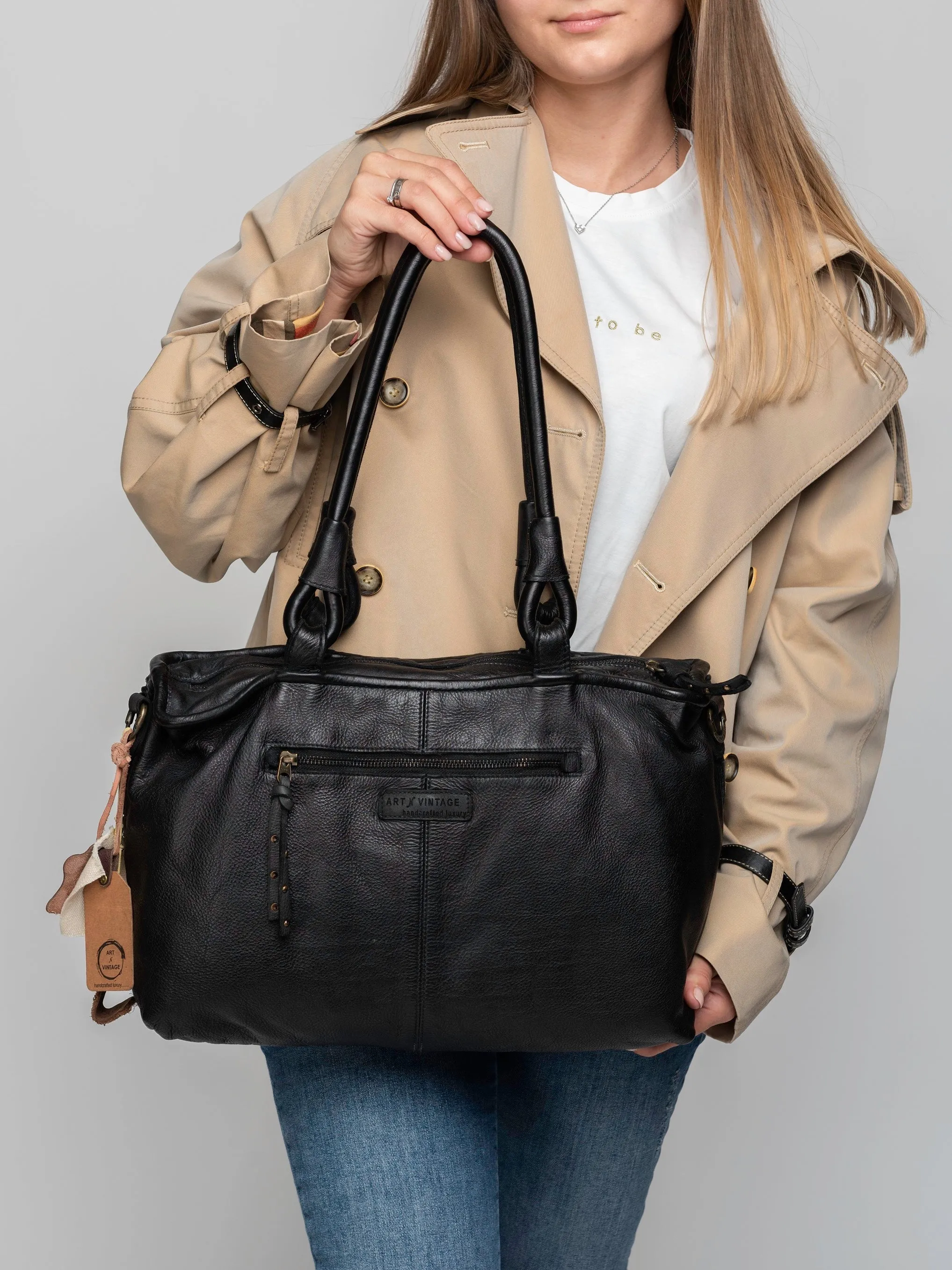 Crown Black Leather Shoulder Bag Bag by Art N Vintage