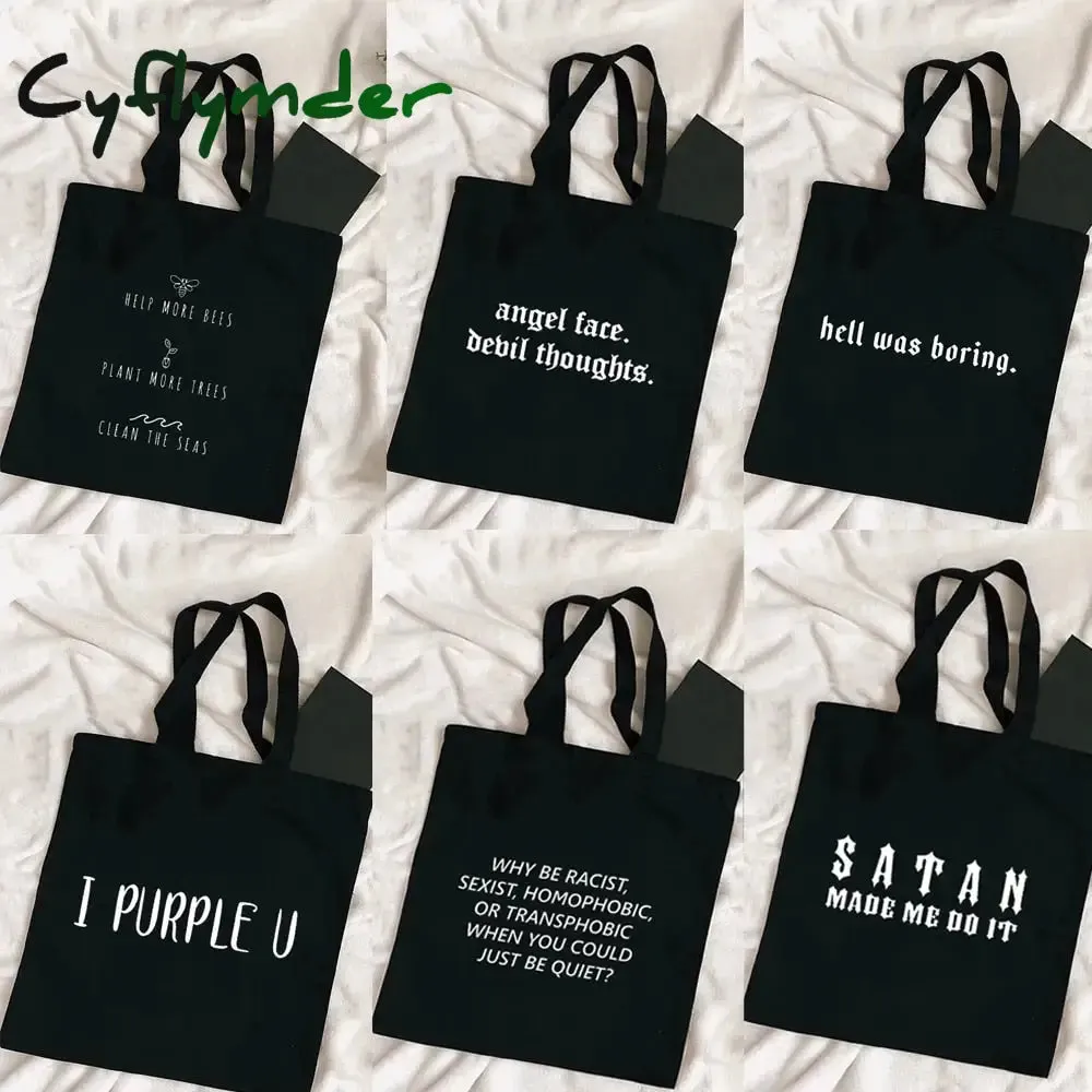 Cyflymder Harajuku Tumblr Graphic Ladies Shopping Bag Handbags Cloth Canvas Tote Bags Women Eco Reusable Shoulder Shopper Bags