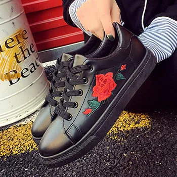 DreamShining Woman PU Leather Preppy Style Embroider Shoes