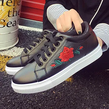 DreamShining Woman PU Leather Preppy Style Embroider Shoes