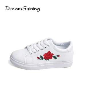 DreamShining Woman PU Leather Preppy Style Embroider Shoes