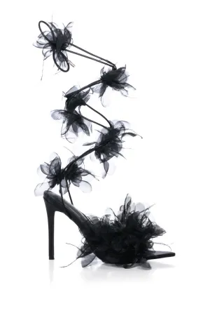 ELKIN-BLACK FLORAL STILETTO SANDAL