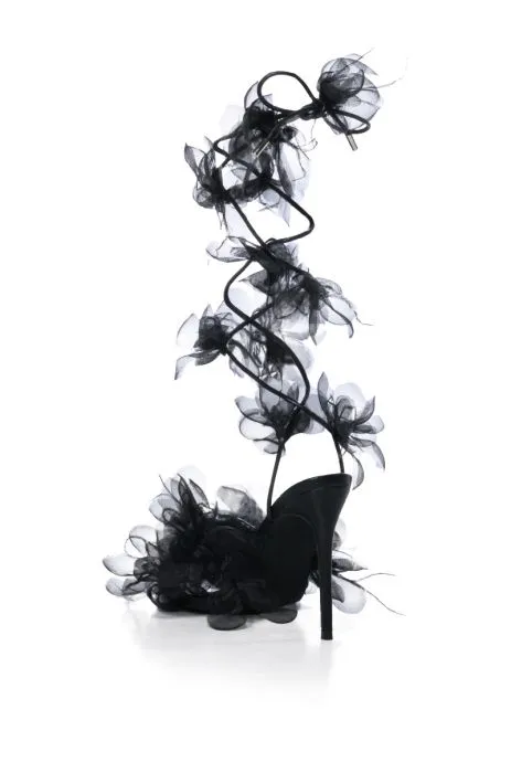 ELKIN-BLACK FLORAL STILETTO SANDAL