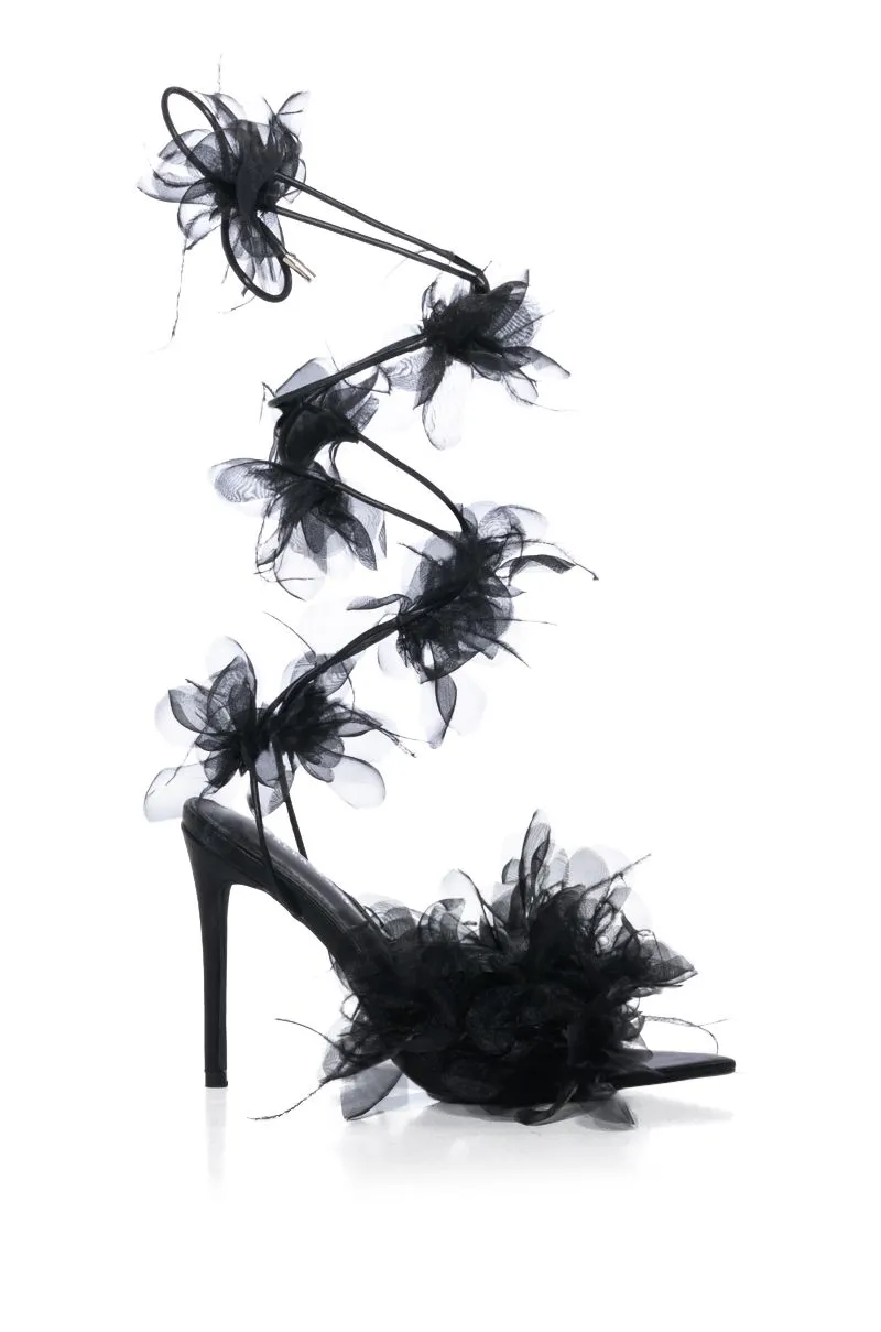 ELKIN-BLACK FLORAL STILETTO SANDAL