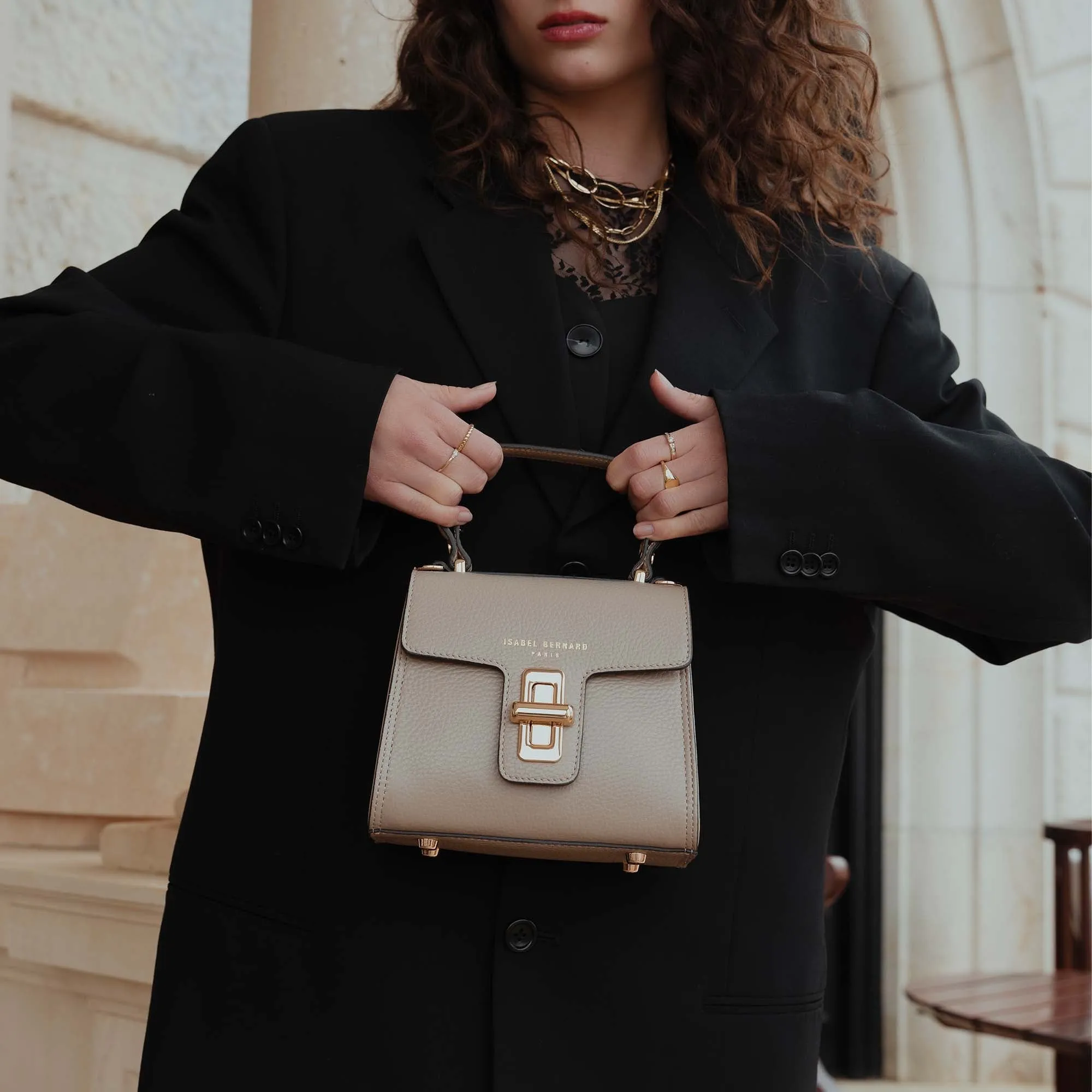 Femme Forte Simone Mini taupe leather handbag calfskin leather