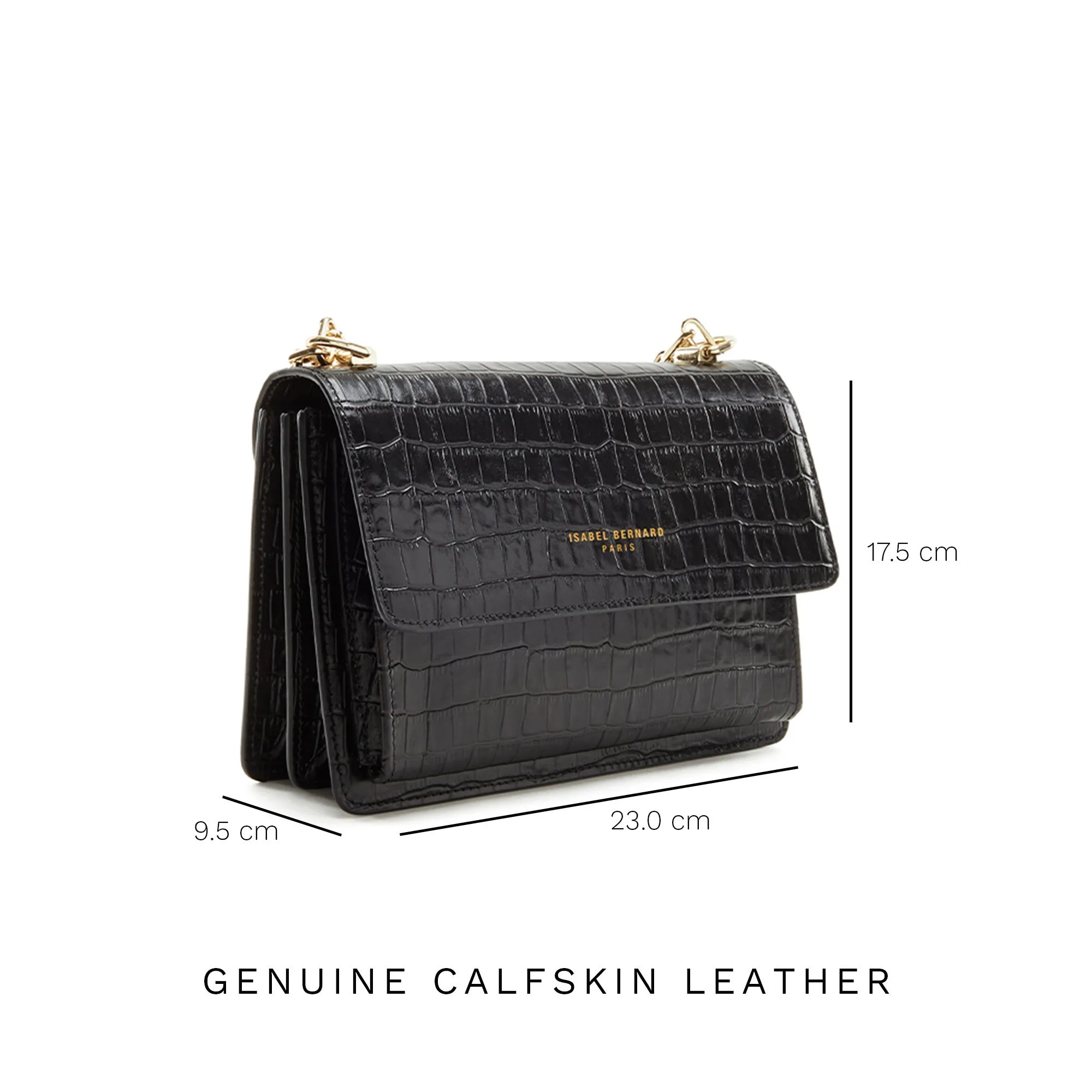 Femme Forte Valerie croco black calfskin leather shoulder bag