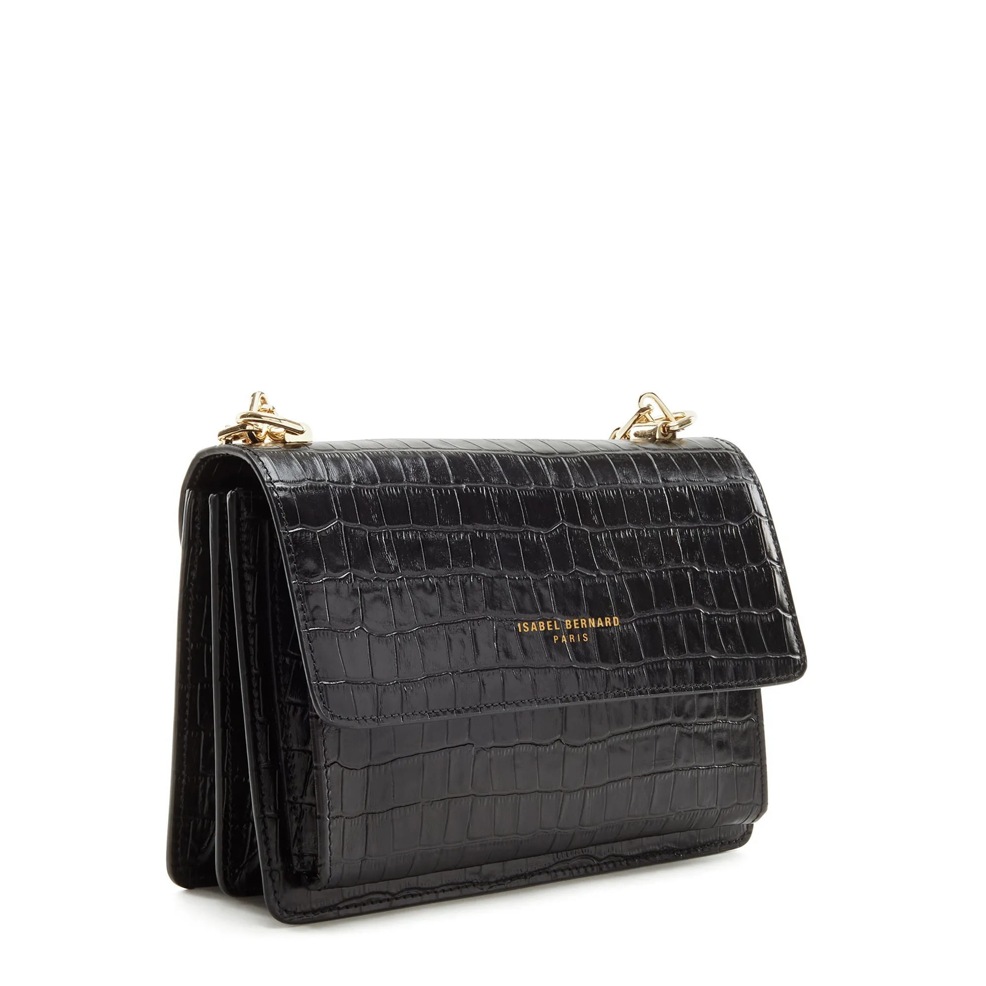 Femme Forte Valerie croco black calfskin leather shoulder bag