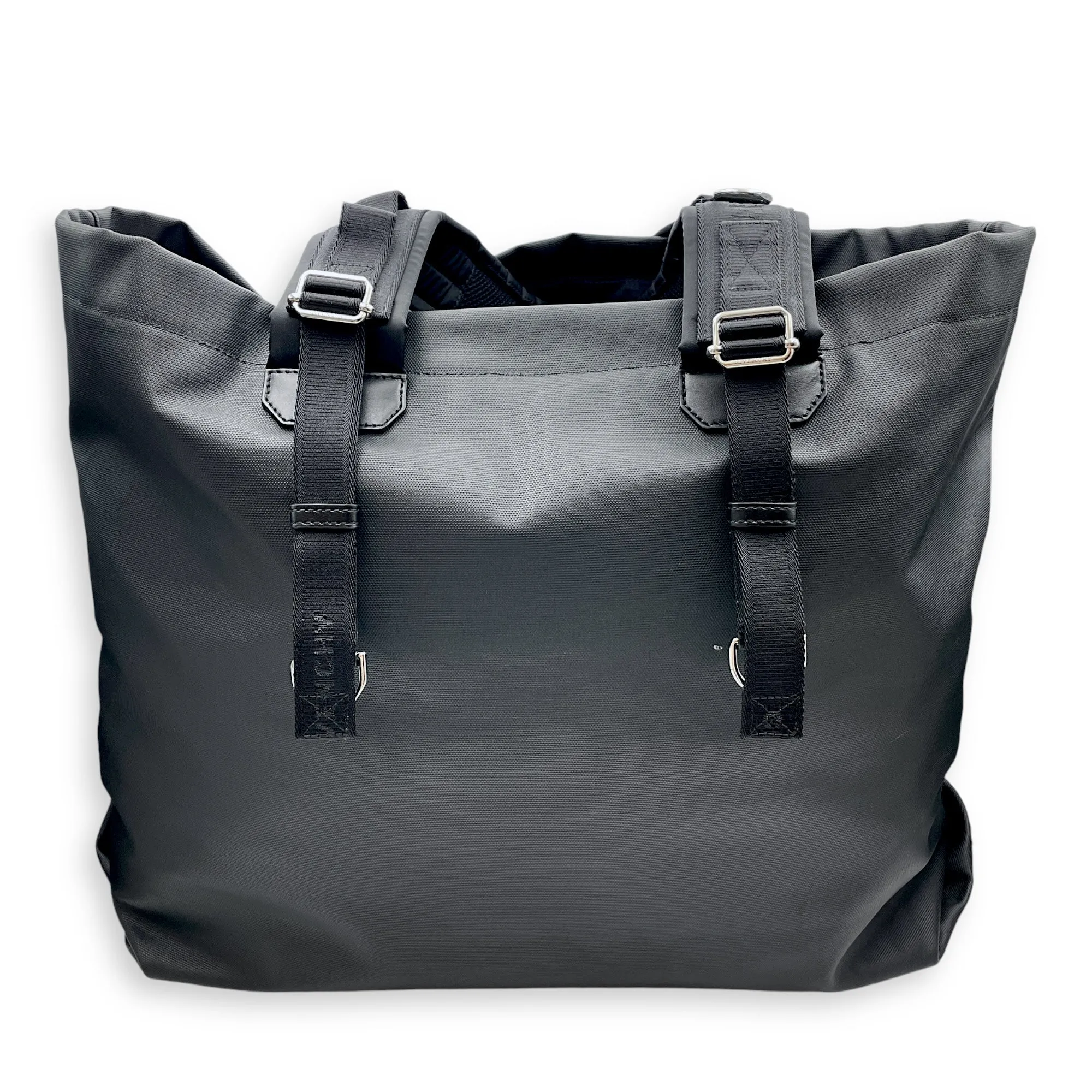 G- Shopper Large Tote Black Shoulder Bag in Coated Canvas, Silver hardware