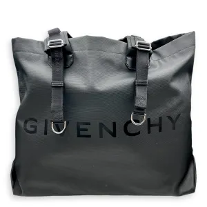 G- Shopper Large Tote Black Shoulder Bag in Coated Canvas, Silver hardware