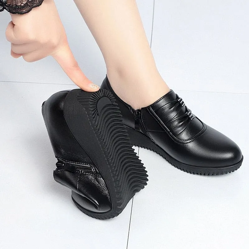 Genuine Leather Slip-On Round Toe Casual Platform Shoes