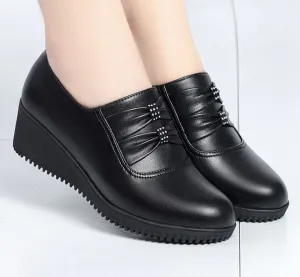 Genuine Leather Slip-On Round Toe Casual Platform Shoes