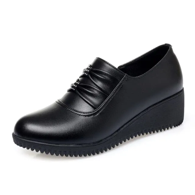 Genuine Leather Slip-On Round Toe Casual Platform Shoes