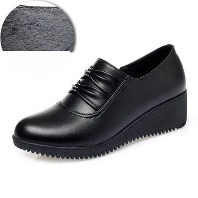 Genuine Leather Slip-On Round Toe Casual Platform Shoes