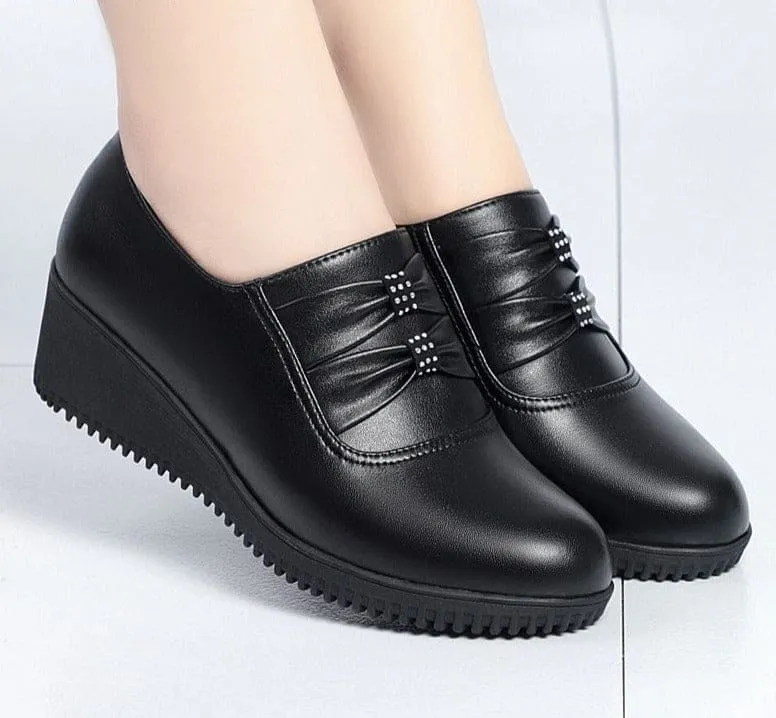 Genuine Leather Slip-On Round Toe Casual Platform Shoes