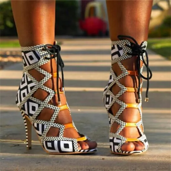 Gladiators Strap Heel Lace Up Sandals