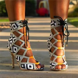 Gladiators Strap Heel Lace Up Sandals