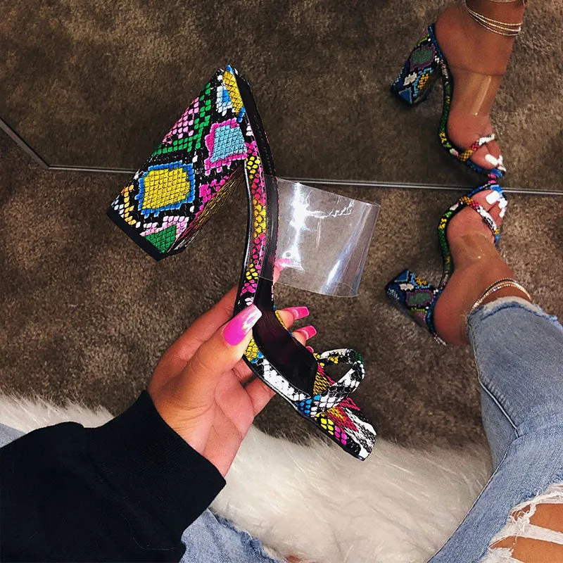 High Heel  Candy Color Open Toes Thick Heel Sandals