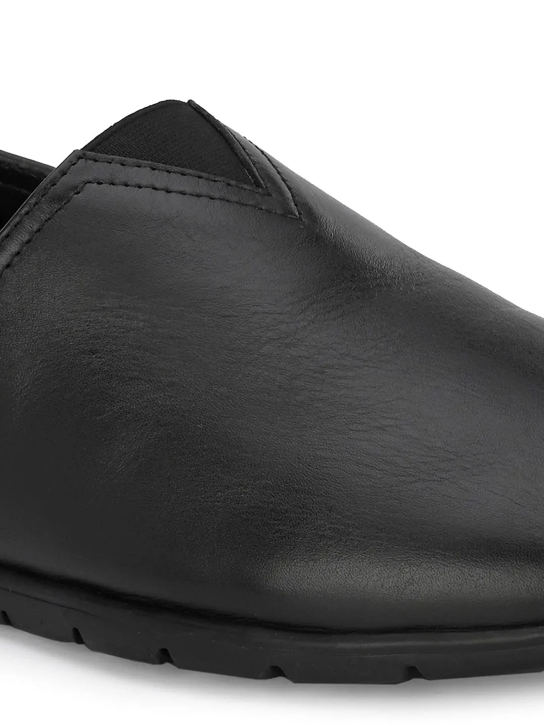 Hitz Men's Black Leather Slip On Casual Shoes