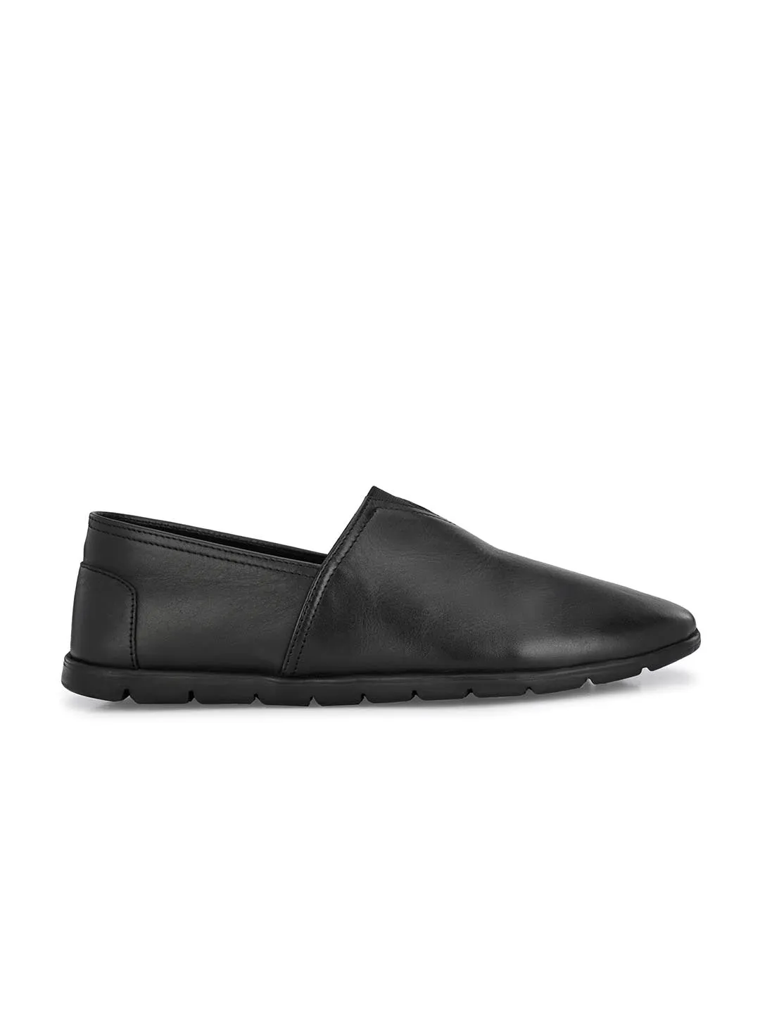 Hitz Men's Black Leather Slip On Casual Shoes