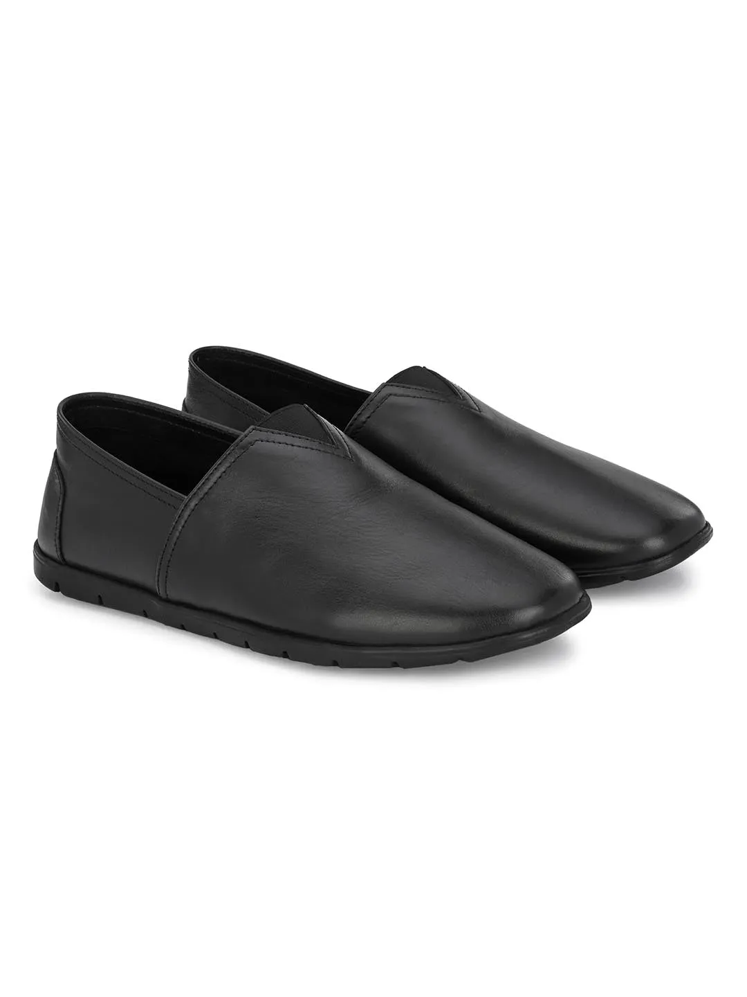 Hitz Men's Black Leather Slip On Casual Shoes