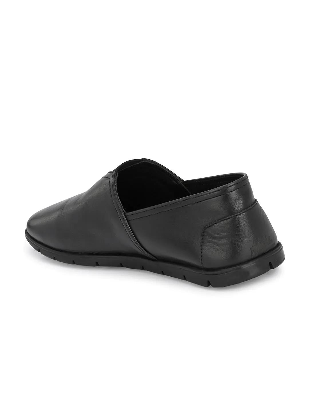 Hitz Men's Black Leather Slip On Casual Shoes