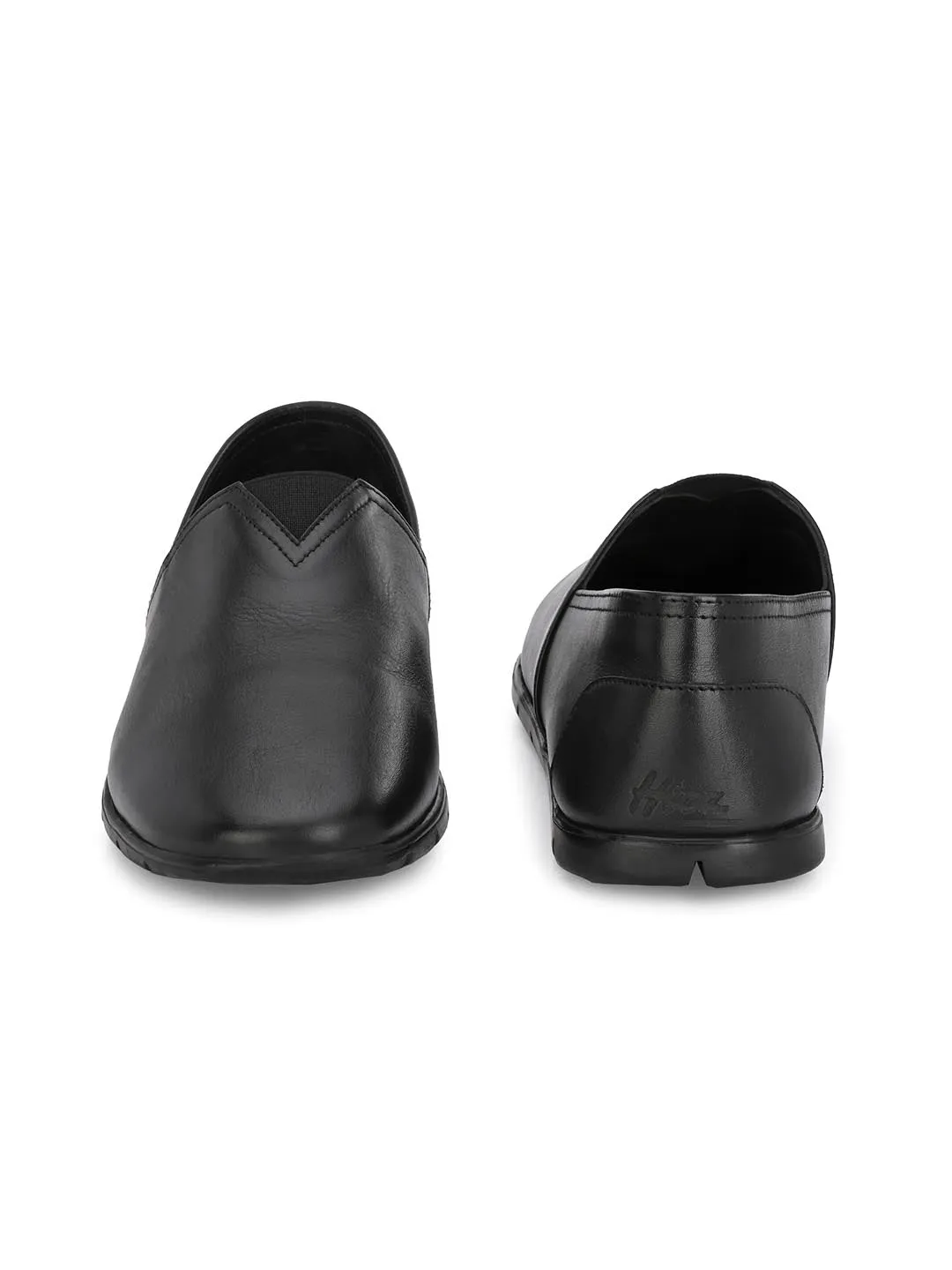 Hitz Men's Black Leather Slip On Casual Shoes