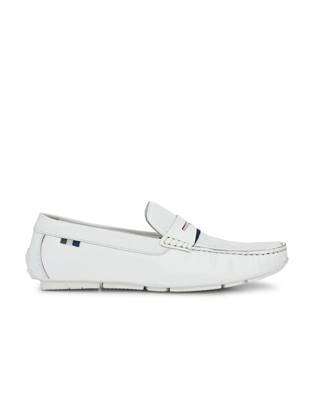 Hitz Men's White Leather Slip-On Casual Loafer Shoes