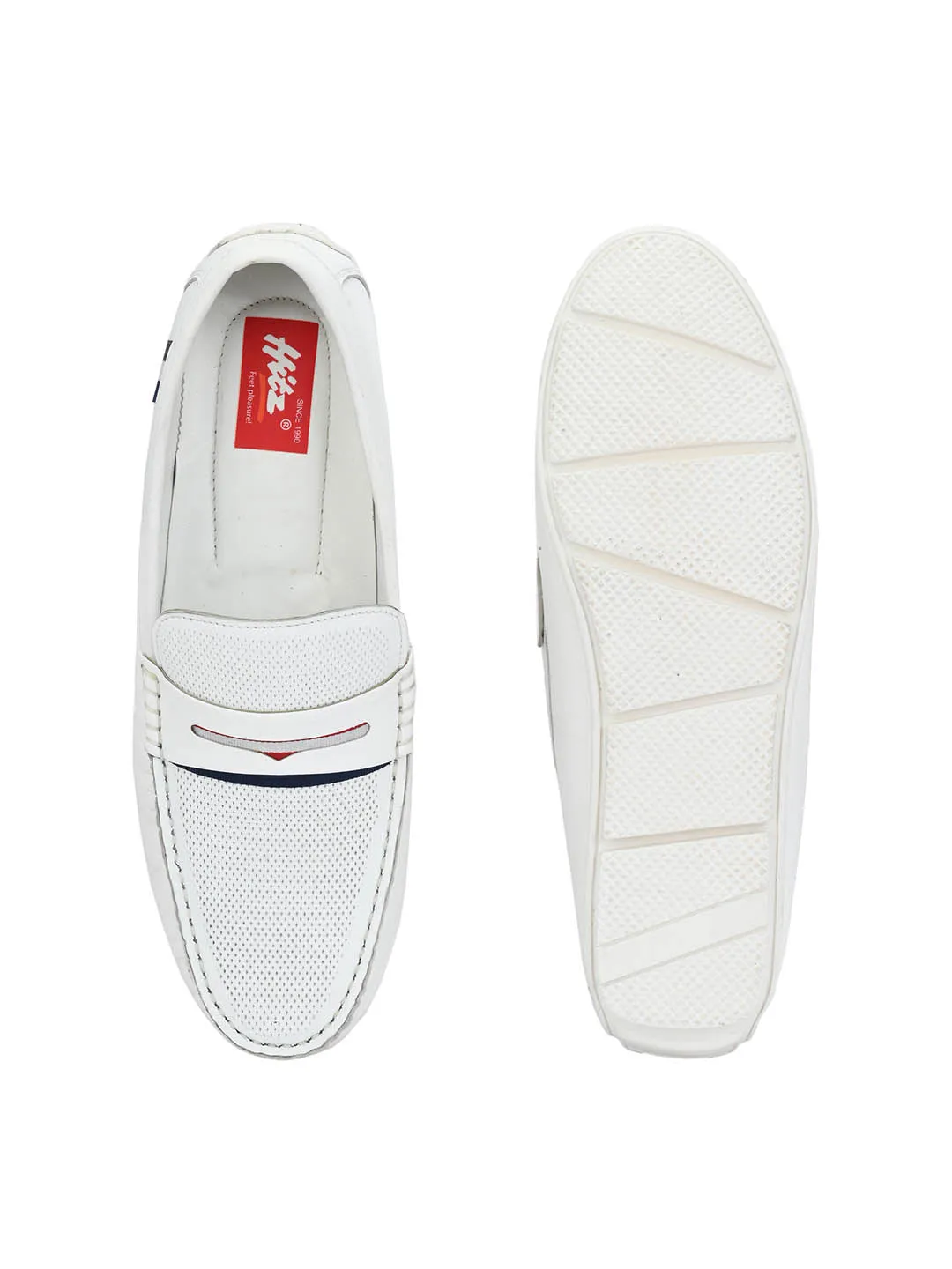 Hitz Men's White Leather Slip-On Casual Loafer Shoes