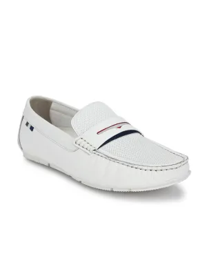 Hitz Men's White Leather Slip-On Casual Loafer Shoes