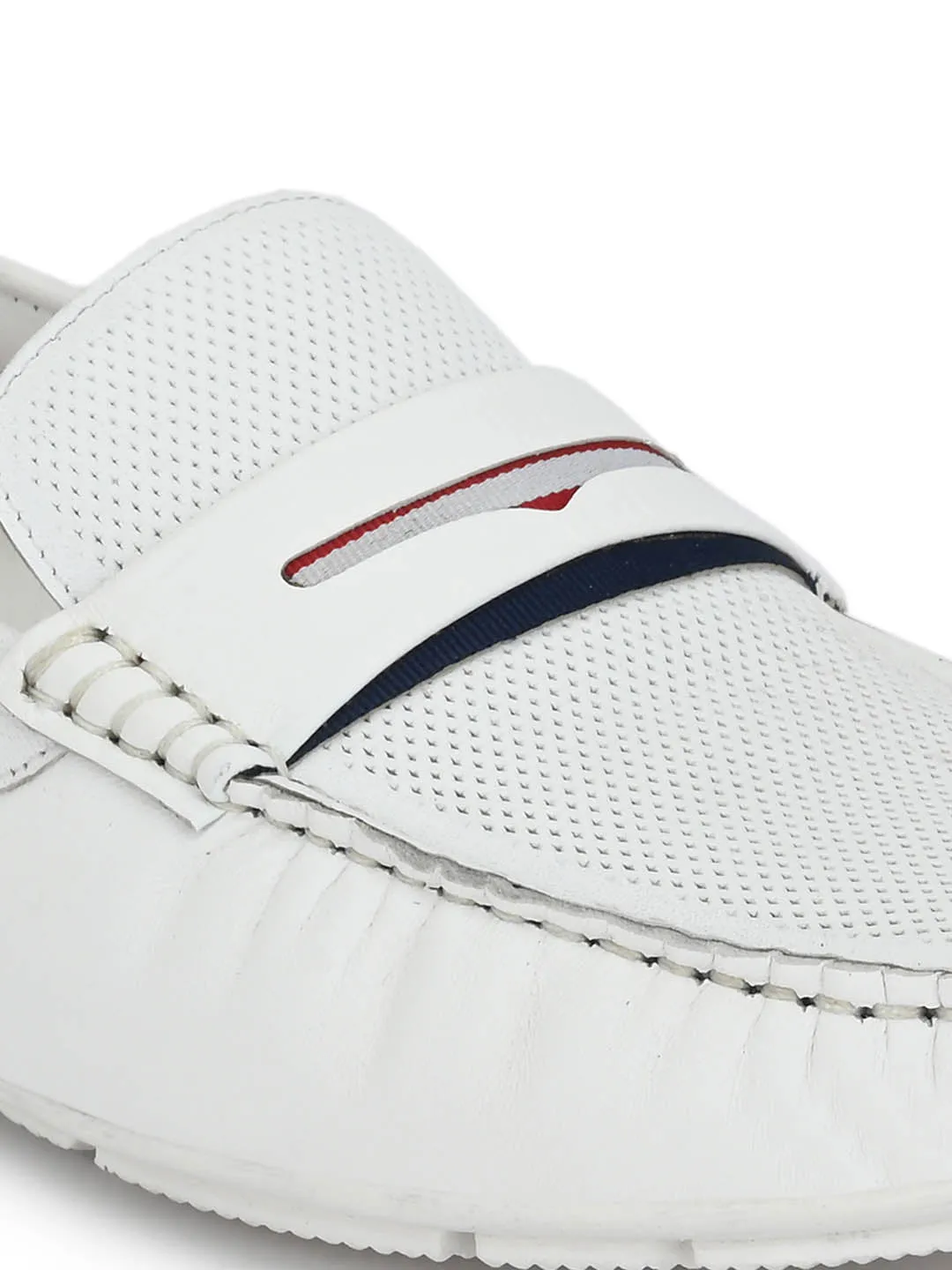 Hitz Men's White Leather Slip-On Casual Loafer Shoes