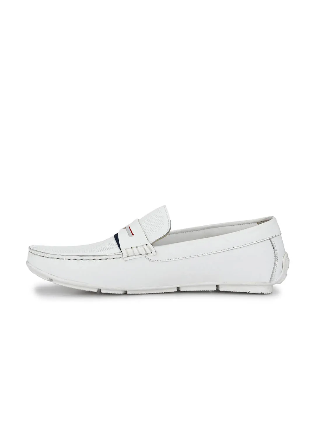Hitz Men's White Leather Slip-On Casual Loafer Shoes