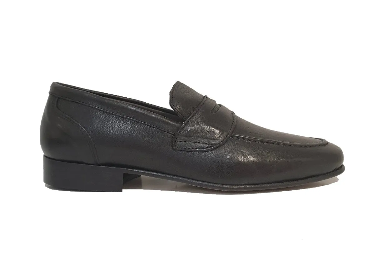 Imaschi Gold 1108 Black Leather Vitello Morbido Nero Loafers Slip On Shoes Made In Italy