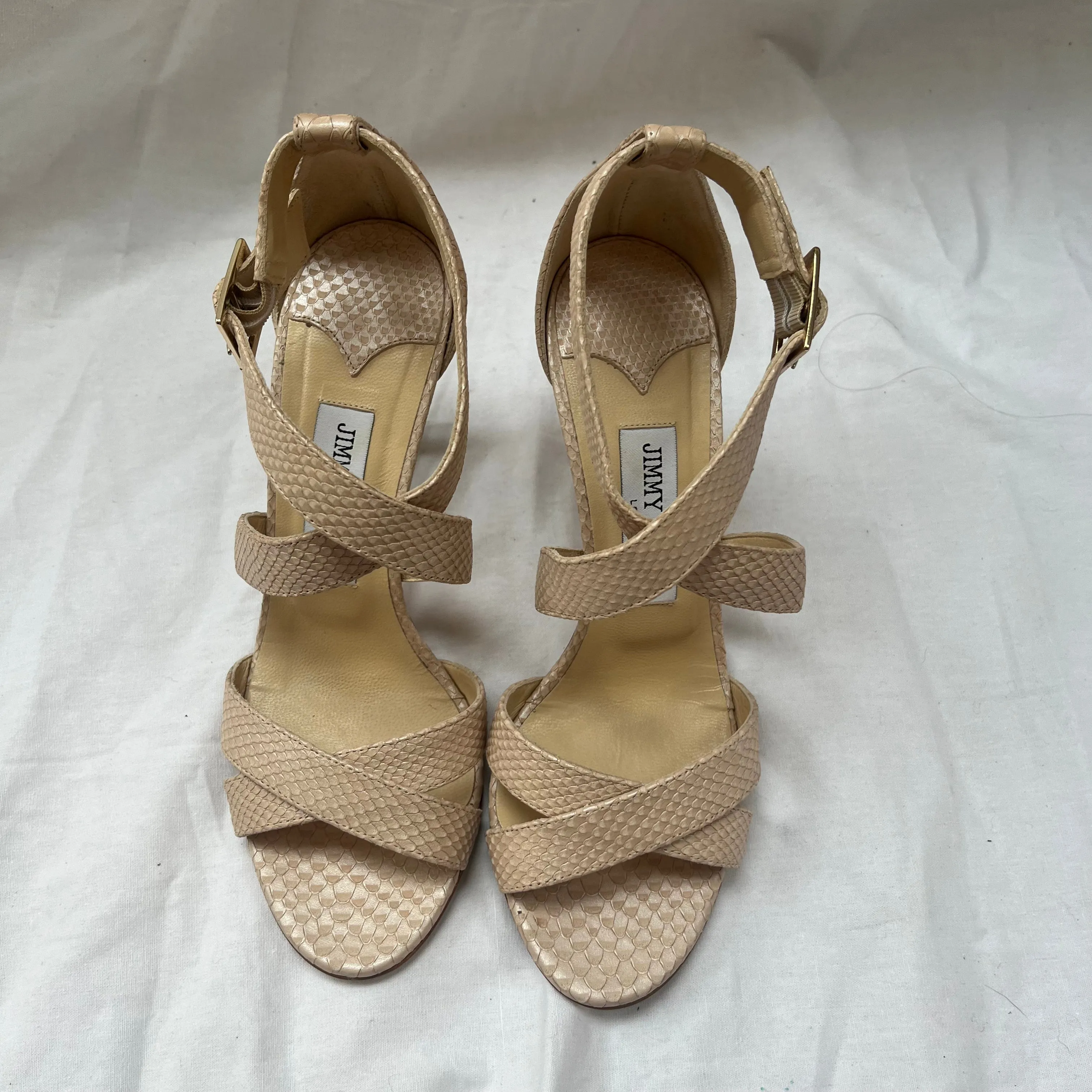 Jimmy Choo £475 Nude Pearl Printed Leather Louise Sandals 37.5