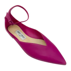 Jimmy Choo Magenta Pointed Toe Ankle Strap Leather Ballet Flats