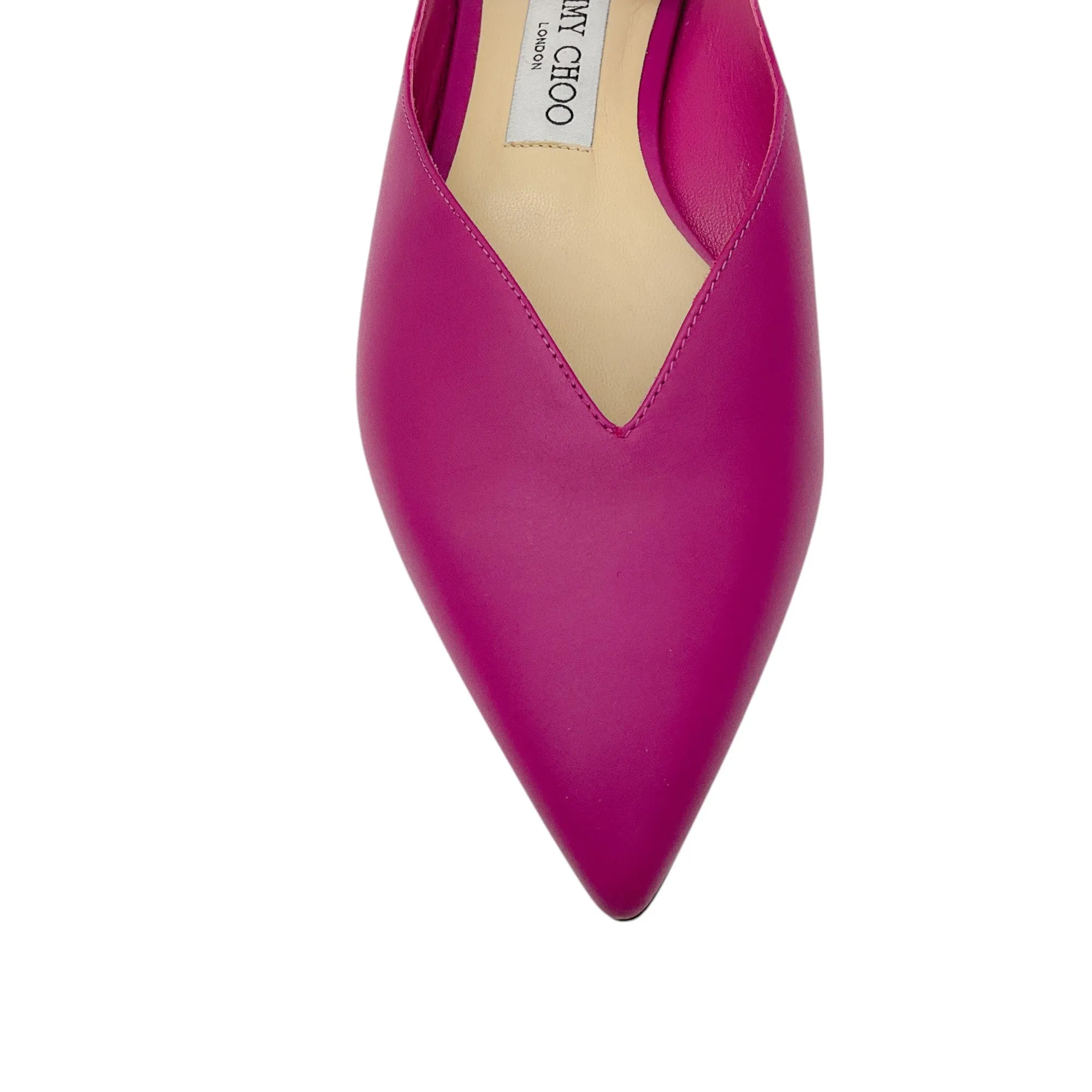 Jimmy Choo Magenta Pointed Toe Ankle Strap Leather Ballet Flats