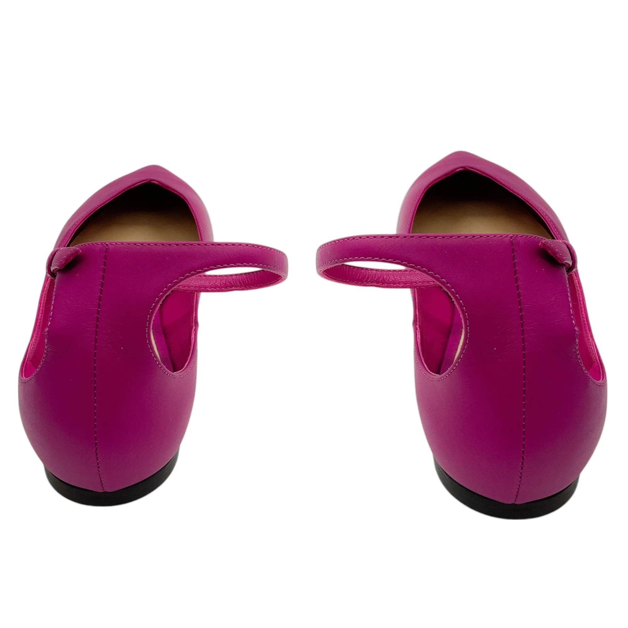 Jimmy Choo Magenta Pointed Toe Ankle Strap Leather Ballet Flats