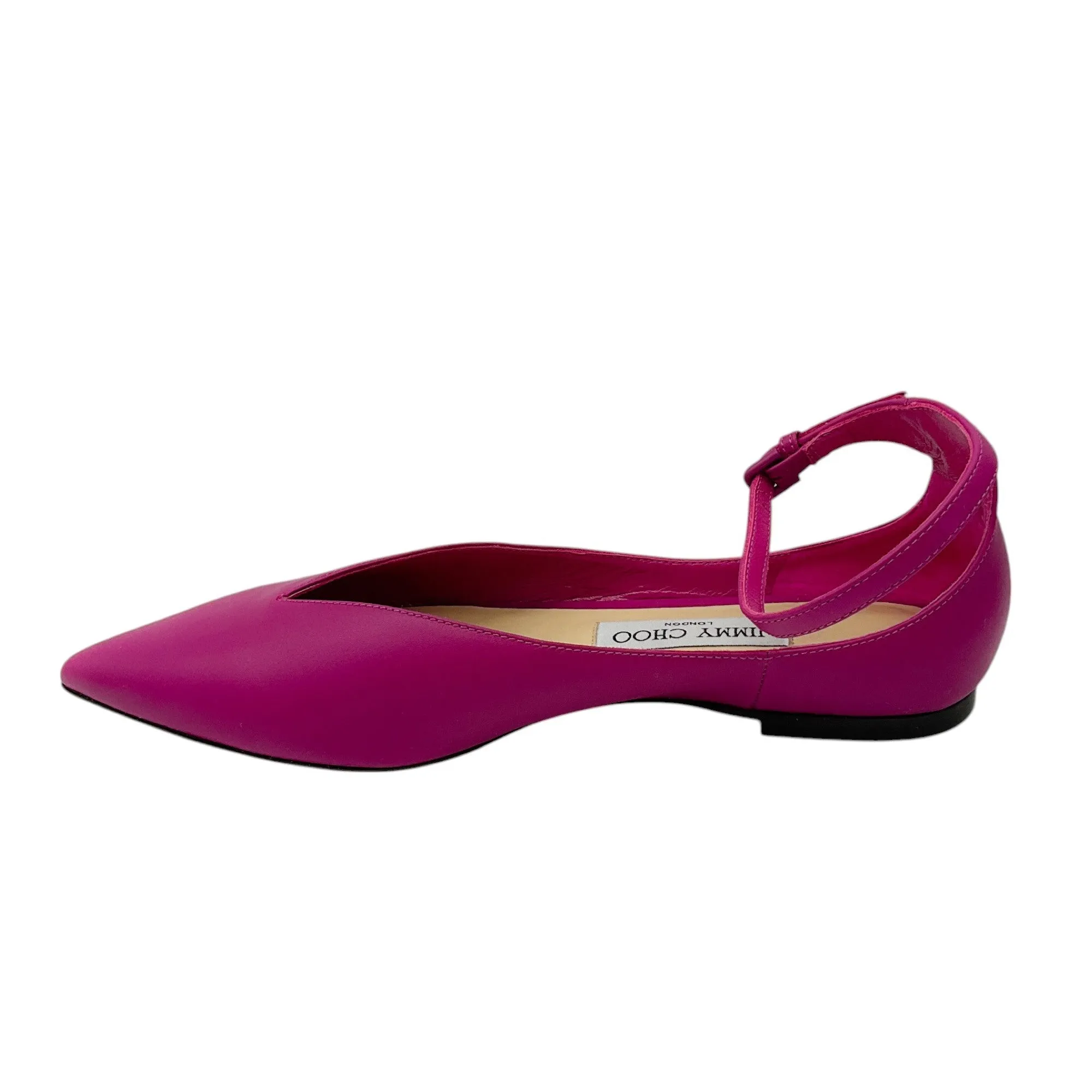 Jimmy Choo Magenta Pointed Toe Ankle Strap Leather Ballet Flats