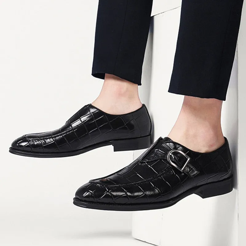 Jinquedai  Mens Genuine Leather Crocodile Pattern Silp on Buckle Driving Soft Daily Pea Loafer Shoes Summer Black Formal Dress Shoes 2022